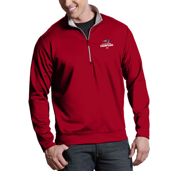 New England Patriots Antigua 5-Time Super Bowl Champions Leader Quarter-Zip Jacket - Red